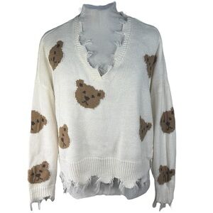 No Comment teddy bear knit sweater size L